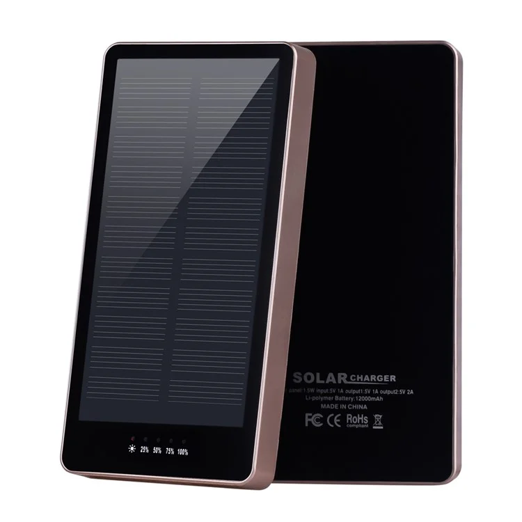 12000mAh 14mm Thin Dual USB Monocrystalline Silicon Solar Charger Power Bank - White