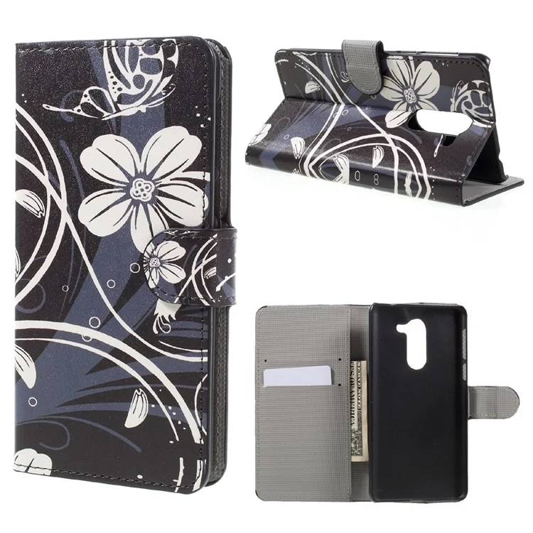 Patterned PU Leather Wallet Stand Case for Huawei Honor 6x (2016) - Flower and Butterfly