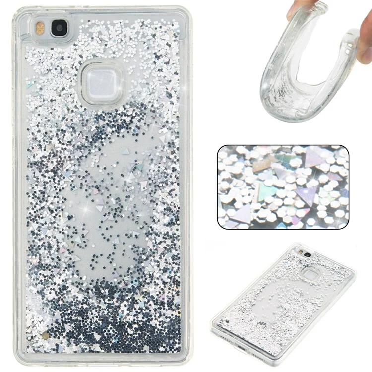 Dynamic Glitter Sequins Liquid Quicksand TPU Phone Case for Huawei P9 Lite/G9 Lite - Grey