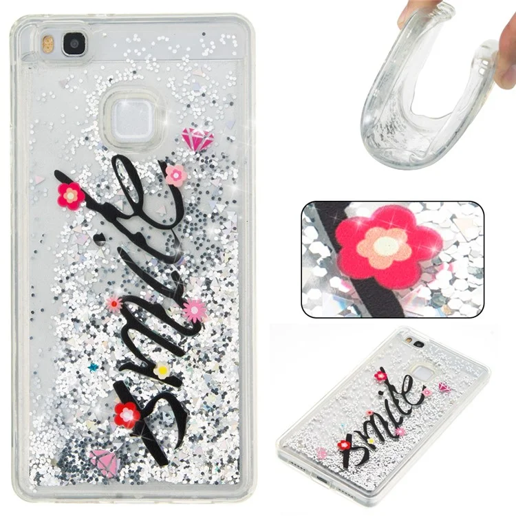 Pattern Printing Glittery TPU Liquid Phone Case for Huawei P9 Lite / G9 Lite - Black / Smile