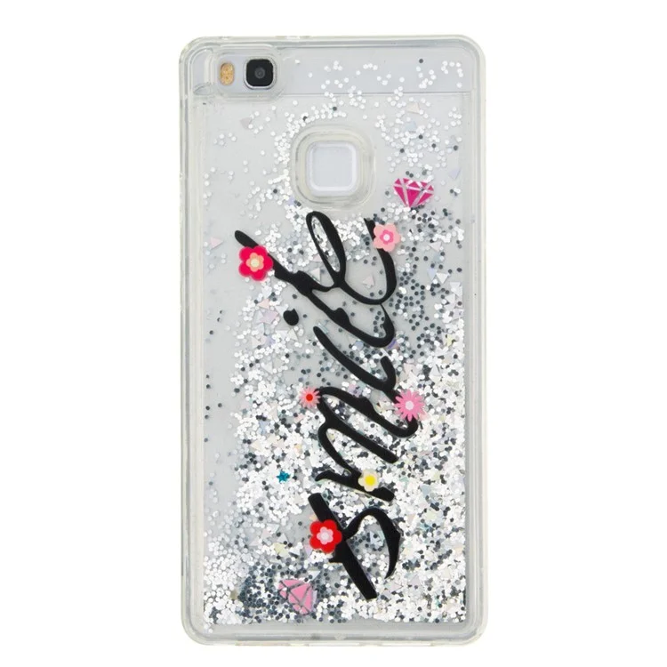 Pattern Printing Glittery TPU Liquid Phone Case for Huawei P9 Lite / G9 Lite - Black / Smile