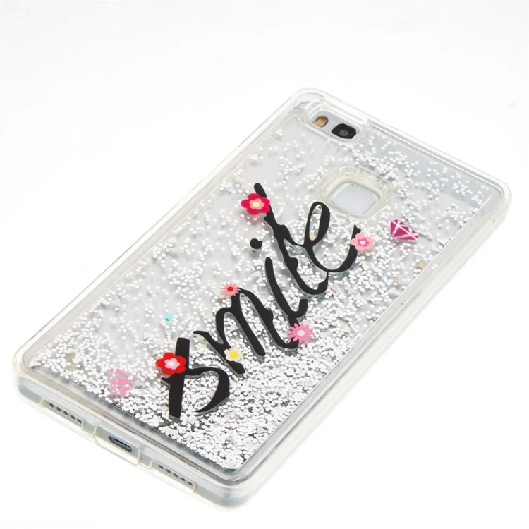 Pattern Printing Glittery TPU Liquid Phone Case for Huawei P9 Lite / G9 Lite - Black / Smile