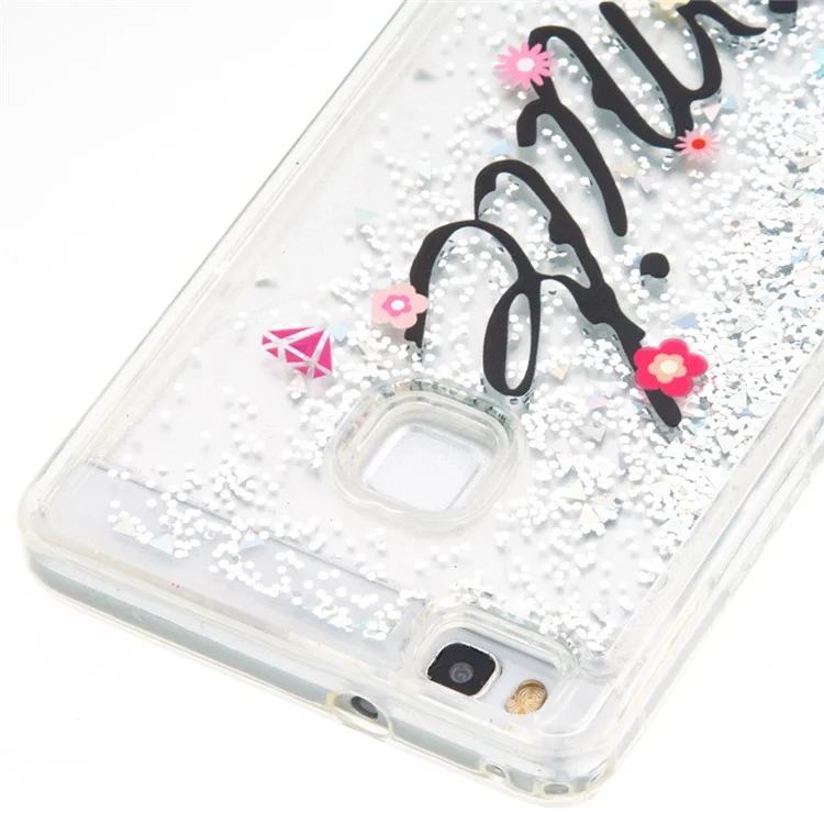Pattern Printing Glittery TPU Liquid Phone Case for Huawei P9 Lite / G9 Lite - Black / Smile