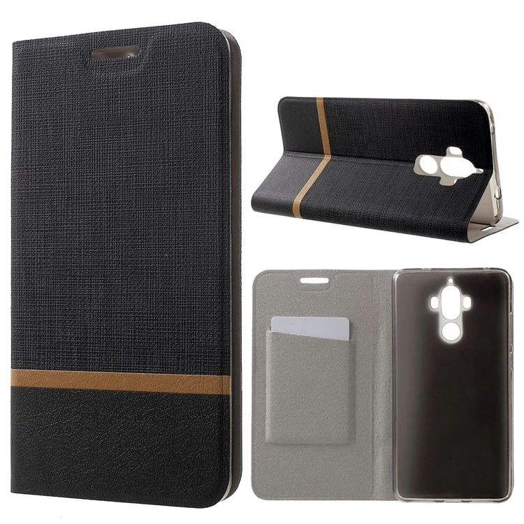 Cross Texture Leather Stand Case for Huawei Mate 9 Built-in Steel Sheet - Black