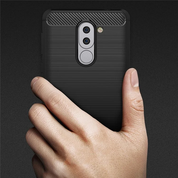 Carbon Fiber Brushed TPU Drop Protection Case for Huawei Honor 6x (2016) - Black