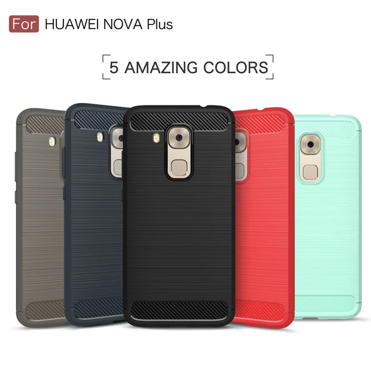 Carbon Fiber Brushed TPU Drop-proof Phone Case for Huawei Nova Plus - Black