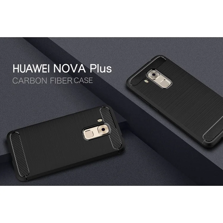 Carbon Fiber Brushed TPU Drop-proof Phone Case for Huawei Nova Plus - Black
