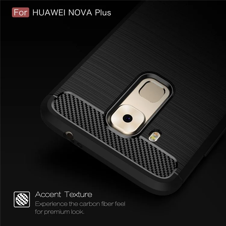 Carbon Fiber Brushed TPU Drop-proof Phone Case for Huawei Nova Plus - Black