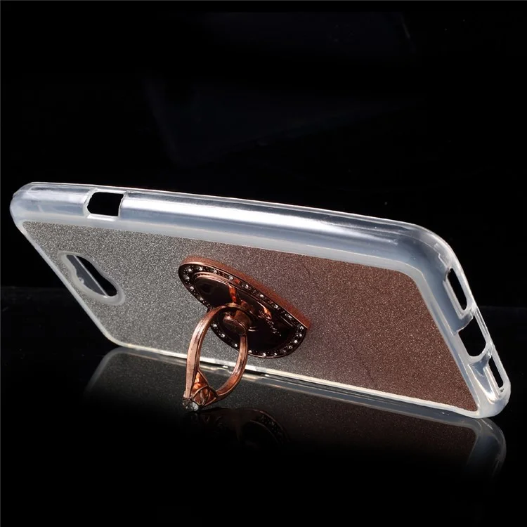 Gradient Glittery Powder TPU Cover for Huawei Y5II/Y5 II/Honor 5 with Heart-shaped Ring - Rose Gold