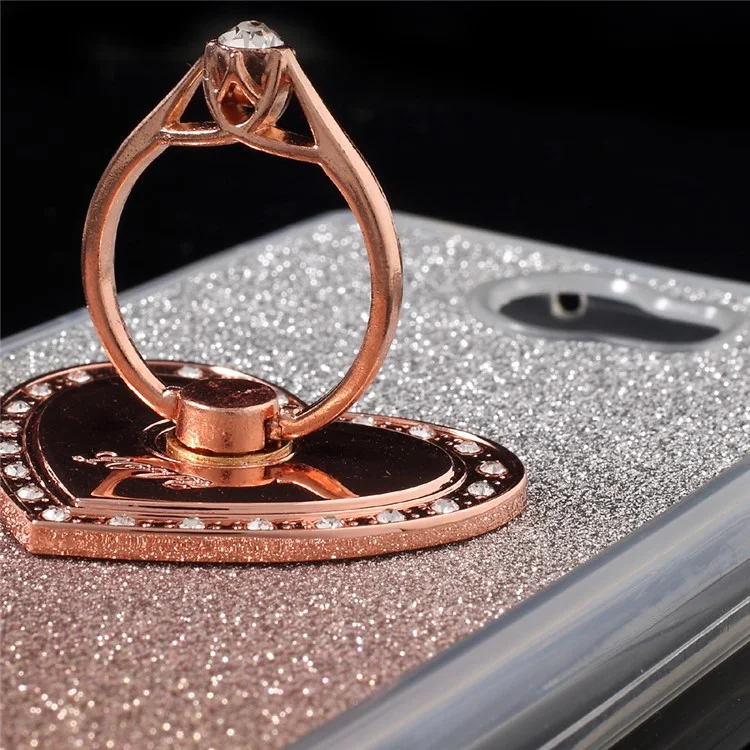 Gradient Glittery Powder TPU Cover for Huawei Y5II/Y5 II/Honor 5 with Heart-shaped Ring - Rose Gold