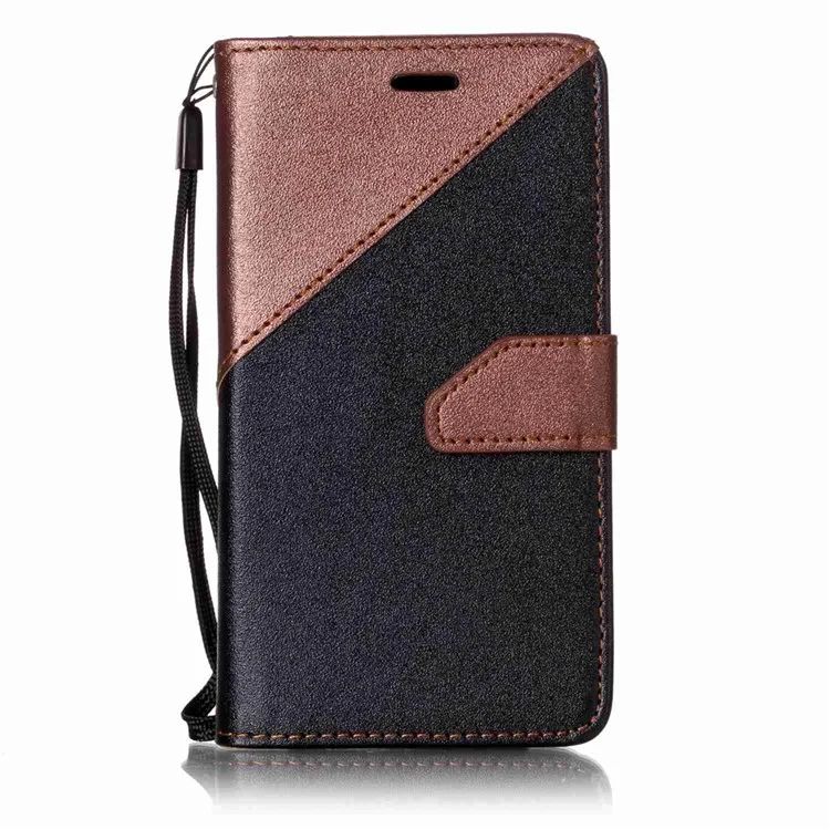 Splicing Leather Wallet Mobile Casing with Lanyard for Huawei Y3 II / Y3II - Brown