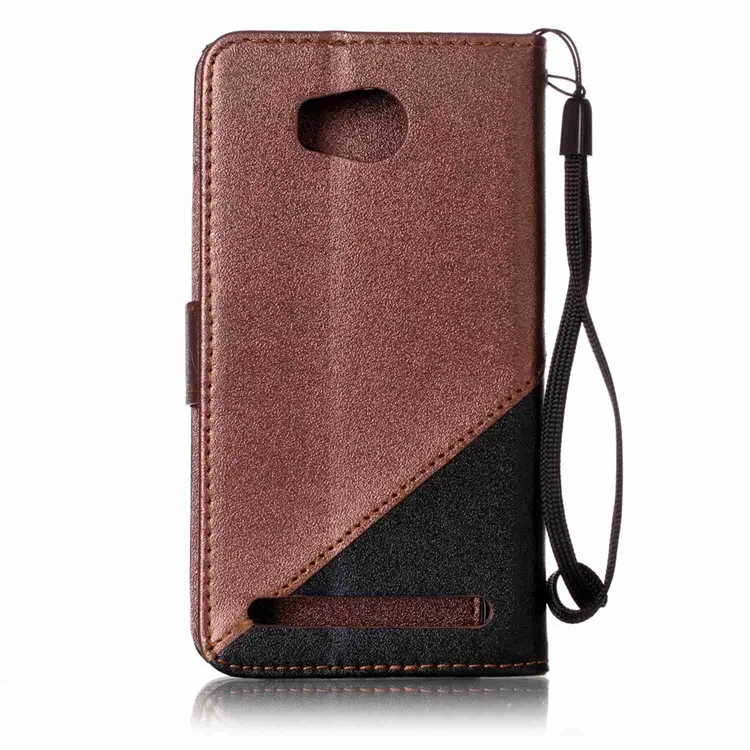 Splicing Leather Wallet Mobile Casing with Lanyard for Huawei Y3 II / Y3II - Brown