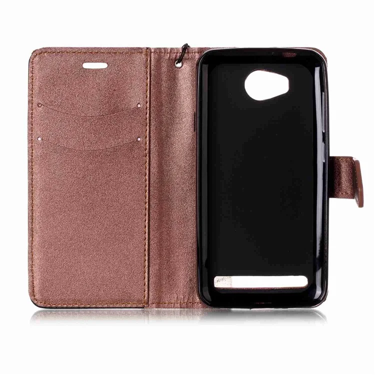 Splicing Leather Wallet Mobile Casing with Lanyard for Huawei Y3 II / Y3II - Brown