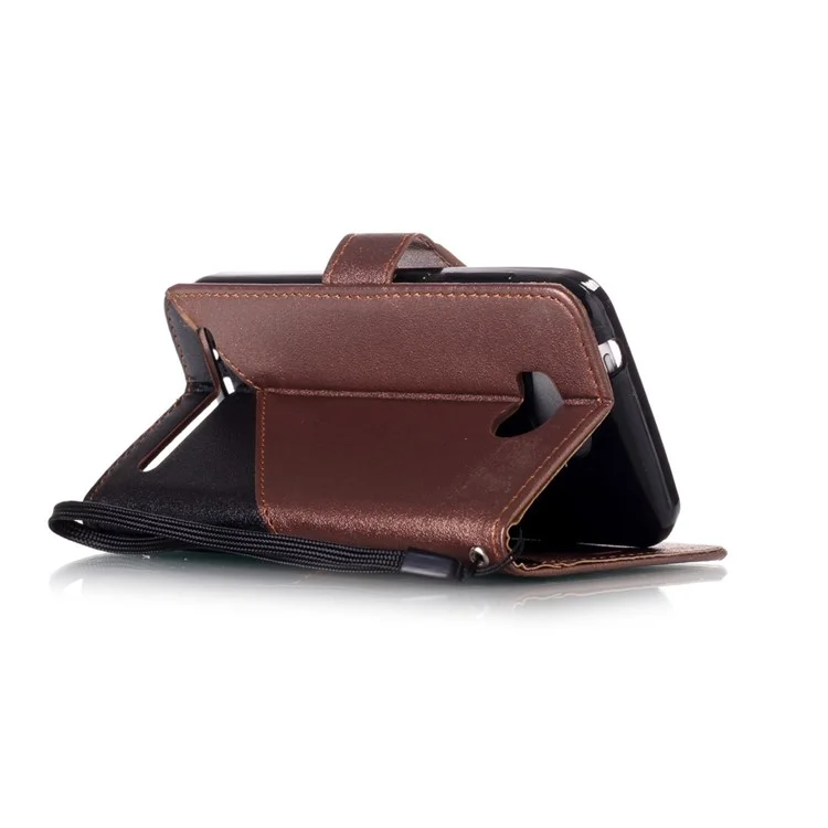 Splicing Leather Wallet Mobile Casing with Lanyard for Huawei Y3 II / Y3II - Brown
