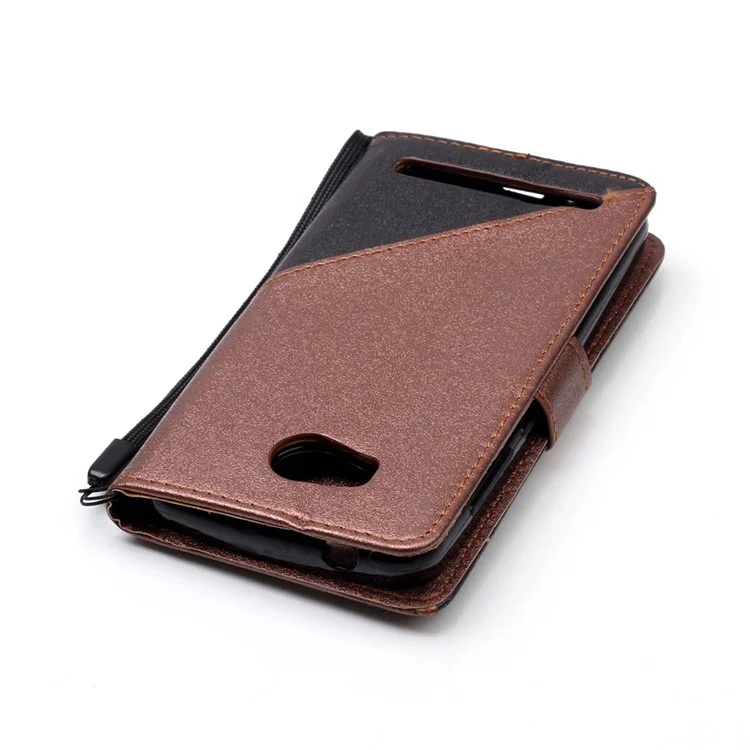 Splicing Leather Wallet Mobile Casing with Lanyard for Huawei Y3 II / Y3II - Brown