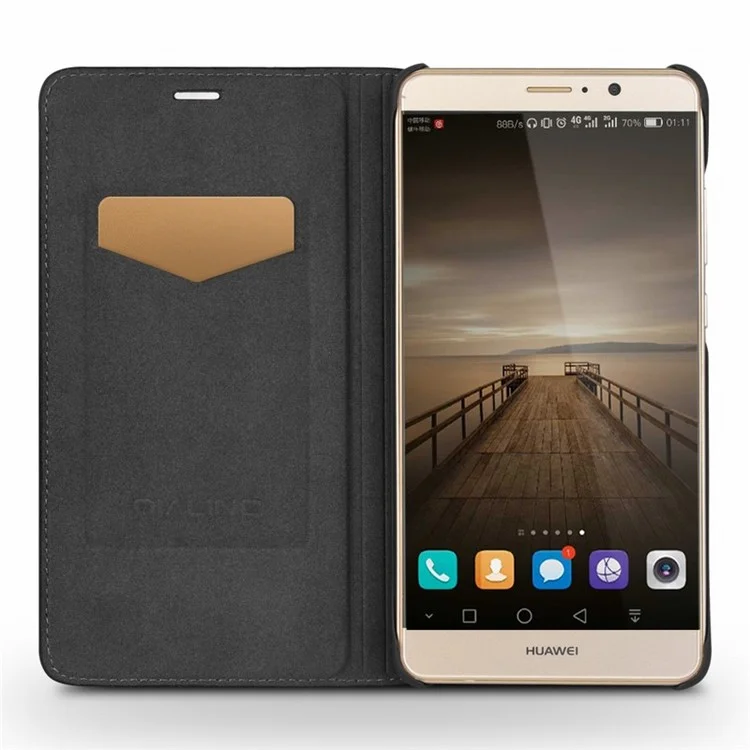 QIALINO for Huawei Mate 9 Classic Flip Smart Wake Sleep Genuine Leather Case - Black