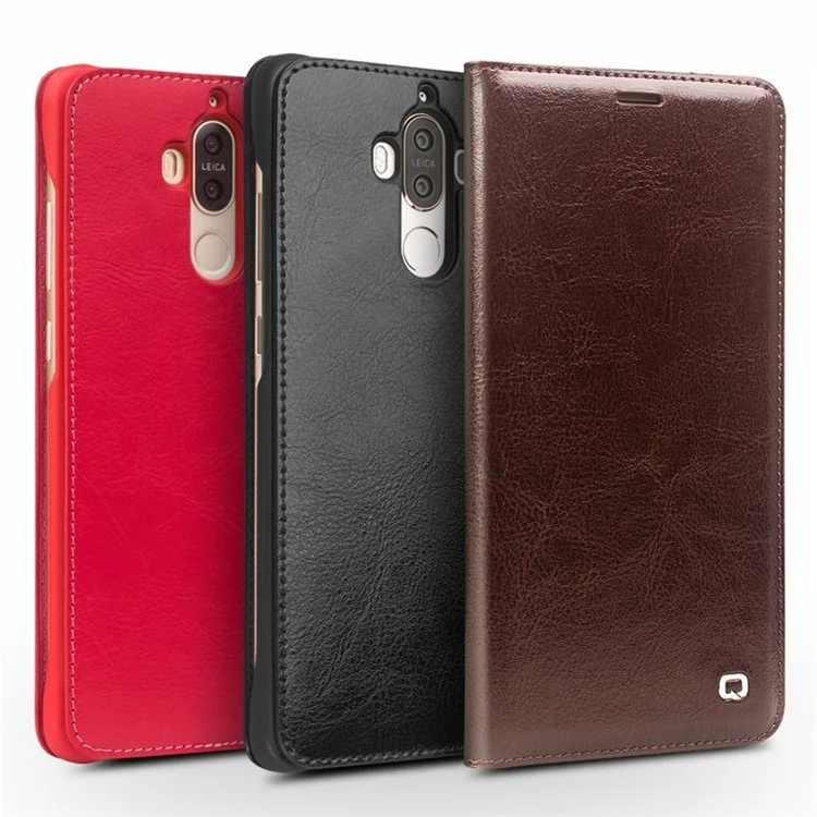 QIALINO for Huawei Mate 9 Classic Flip Smart Wake Sleep Genuine Leather Case - Black