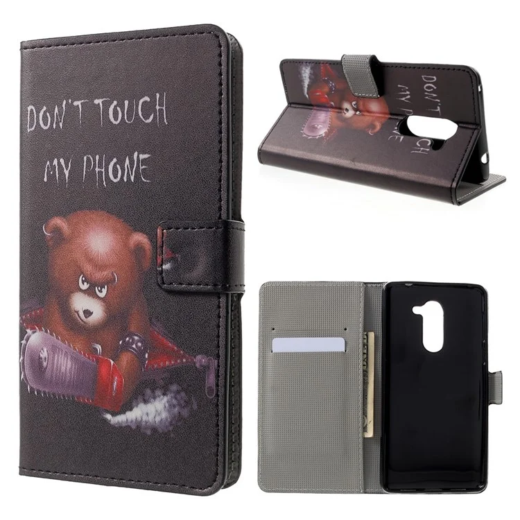 Pattern Printing Leather Case for Huawei Honor 6x (2016) - Cool Bear and Warning