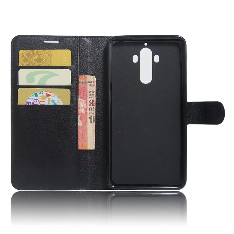 Lychee Grain Wallet Leather Case for Huawei Mate 9 - Black