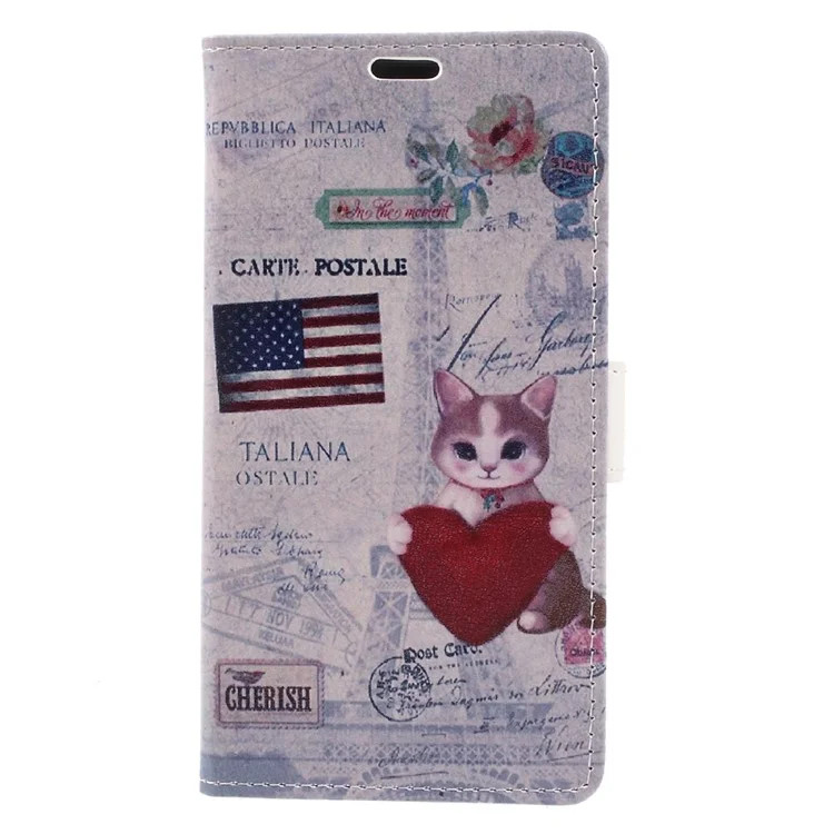 Patterned Leather Wallet Case for Huawei Mate 9 Lite/GR5 2017 /Honor 6x (2016) - Cat Holding Heart & US Flag