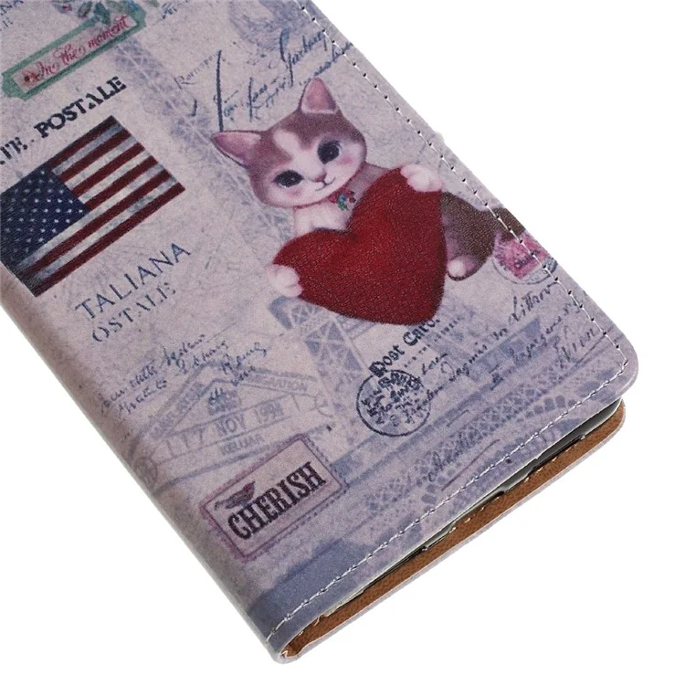 Patterned Leather Wallet Case for Huawei Mate 9 Lite/GR5 2017 /Honor 6x (2016) - Cat Holding Heart & US Flag