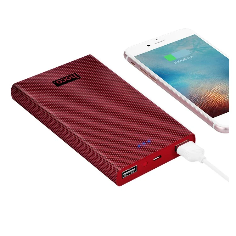 HOCO B12A-13000 Carbon Fiber Dual USB Power Bank 13000mAh for Cellphone Tablet - Wine Red