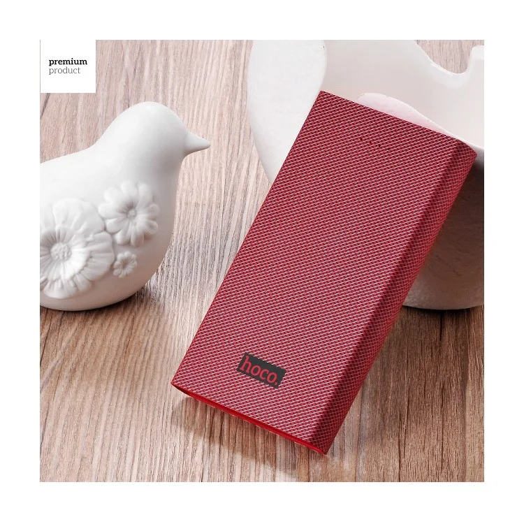 HOCO B12A-13000 Carbon Fiber Dual USB Power Bank 13000mAh for Cellphone Tablet - Wine Red