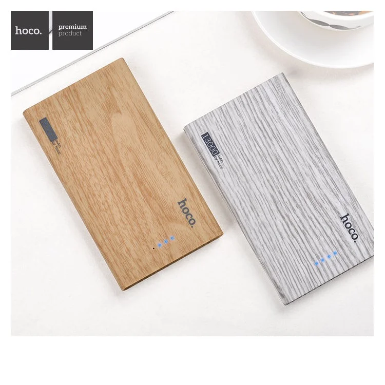 HOCO B12B 13000mAh 2.1A 2-USB Wood Grain Backup Battery Charger for iPhone iPad Samsung - Fir Wood