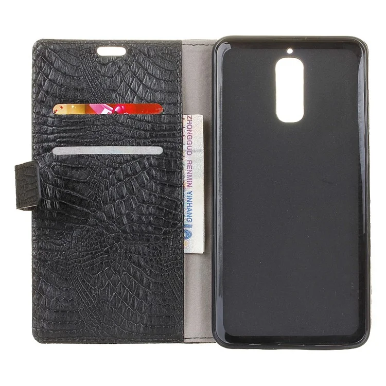 Crocodile Texture Leather Wallet Stand Phone Case Accessory for Huawei Mate 9 Pro / Porsche Design - Black