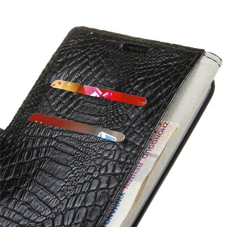Crocodile Texture Leather Wallet Stand Phone Case Accessory for Huawei Mate 9 Pro / Porsche Design - Black