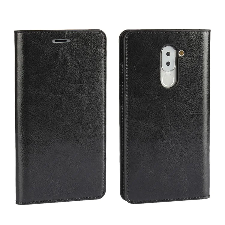 Crazy Horse Genuine Leather Wallet Phone Case for Huawei Honor 6x (2016) - Black