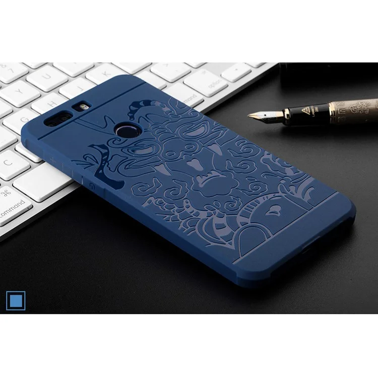 Auspicious Dragon Pattern Drop-proof Imprint TPU Shell Case for Huawei Honor 8 - Blue