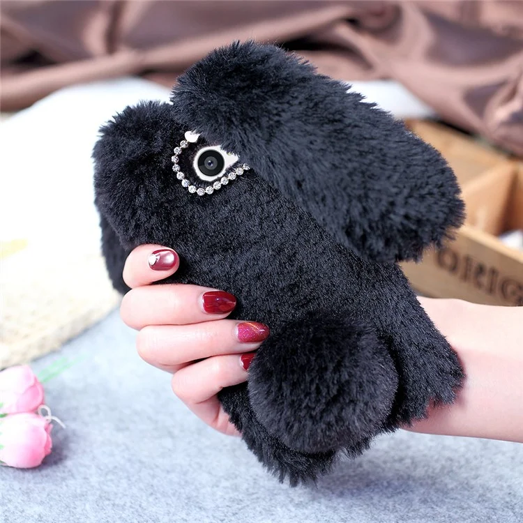 Rabbit Shape Fluffy Warm Fur TPU Kickstand Case for Huawei Y5II / Y5 II / Honor 5 - Black
