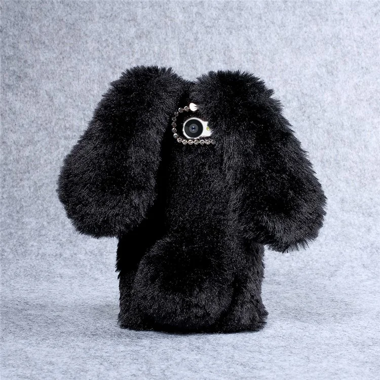 Rabbit Shape Fluffy Warm Fur TPU Kickstand Case for Huawei Y5II / Y5 II / Honor 5 - Black