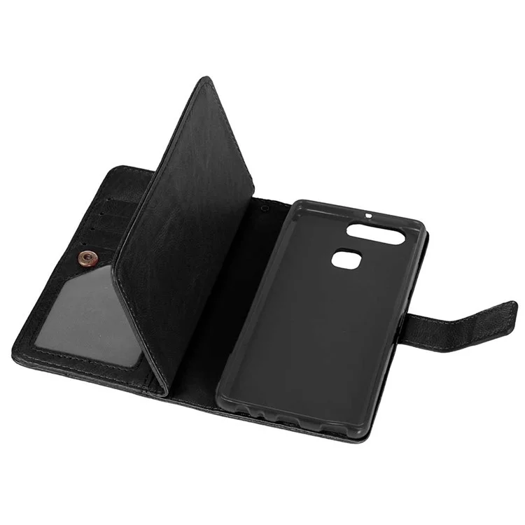 For Huawei P9 Wallet 9 Card Slots Crazy Horse Leather Mobile Phone Case - Black