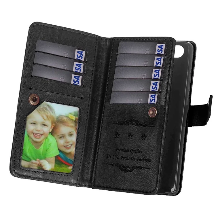 For Huawei P9 Wallet 9 Card Slots Crazy Horse Leather Mobile Phone Case - Black