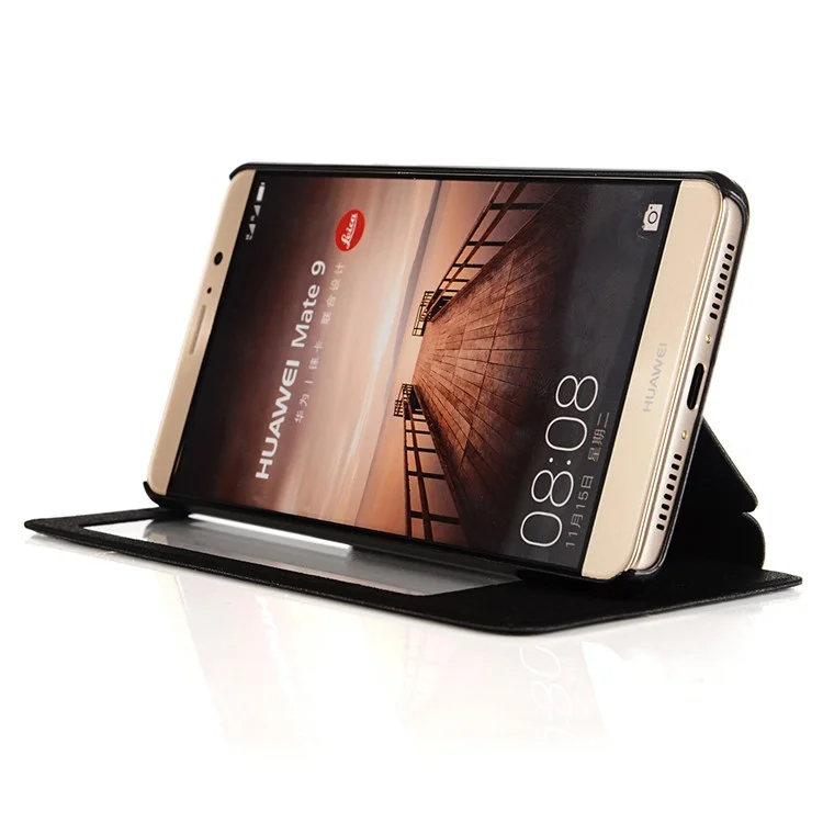 SULADA Wake Sleep Smart View Window Leather Stand Case for Huawei Mate 9 - Black