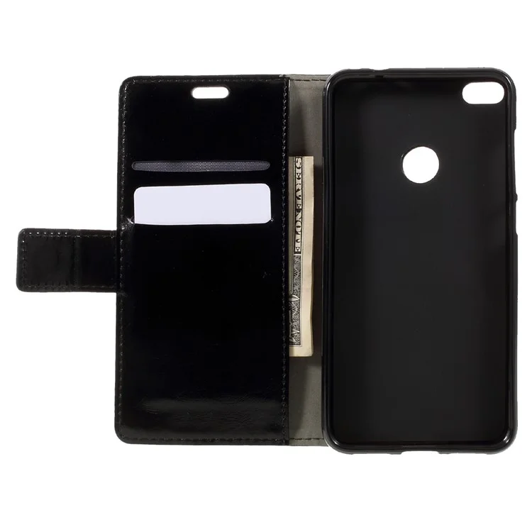 Crazy Horse Stand Leather Wallet Case for Huawei P8 Lite (2017) / Honor 8 Lite - Black