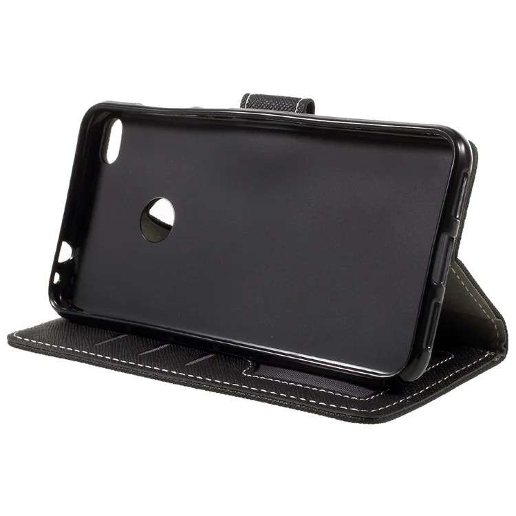 For Huawei P8 Lite (2017) / Honor 8 Lite Stand Wallet Leather Case Cross Texture - Black
