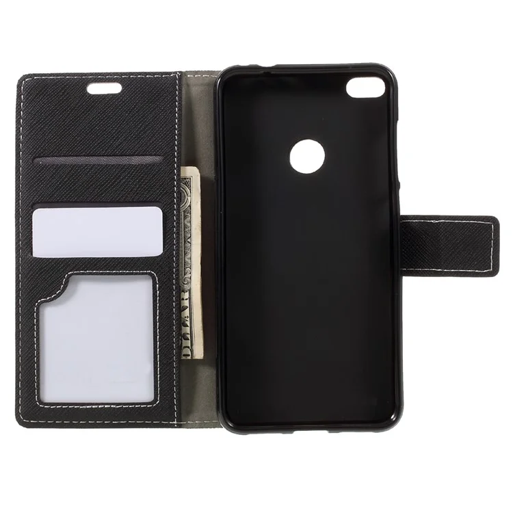 For Huawei P8 Lite (2017) / Honor 8 Lite Stand Wallet Leather Case Cross Texture - Black