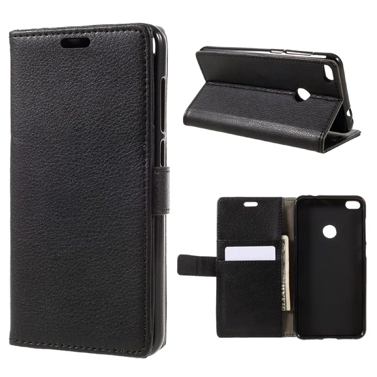 For Huawei P8 Lite (2017) / Honor 8 Lite Stand Leather Wallet Case Lychee Texture - Black