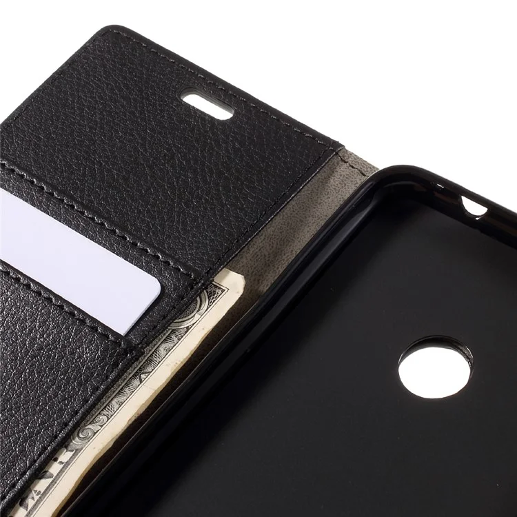 For Huawei P8 Lite (2017) / Honor 8 Lite Stand Leather Wallet Case Lychee Texture - Black