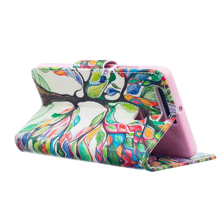 For Huawei P9 Patterned Wallet Stand Leather Cellphone Case - Colored Tree