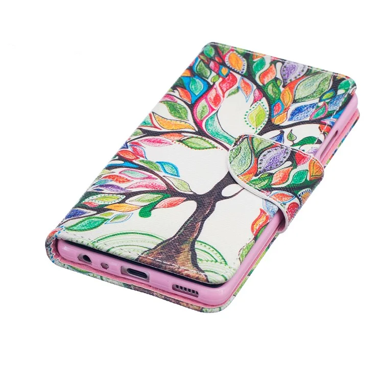For Huawei P9 Patterned Wallet Stand Leather Cellphone Case - Colored Tree