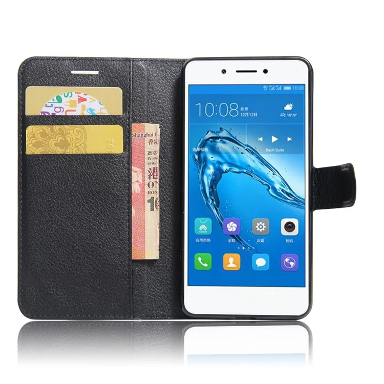 Litchi Texture Leather Phone Case Stand Wallet for Huawei Enjoy 6s / Honor 6C - Black