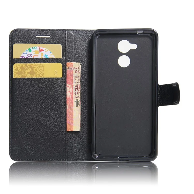 Litchi Texture Leather Phone Case Stand Wallet for Huawei Enjoy 6s / Honor 6C - Black