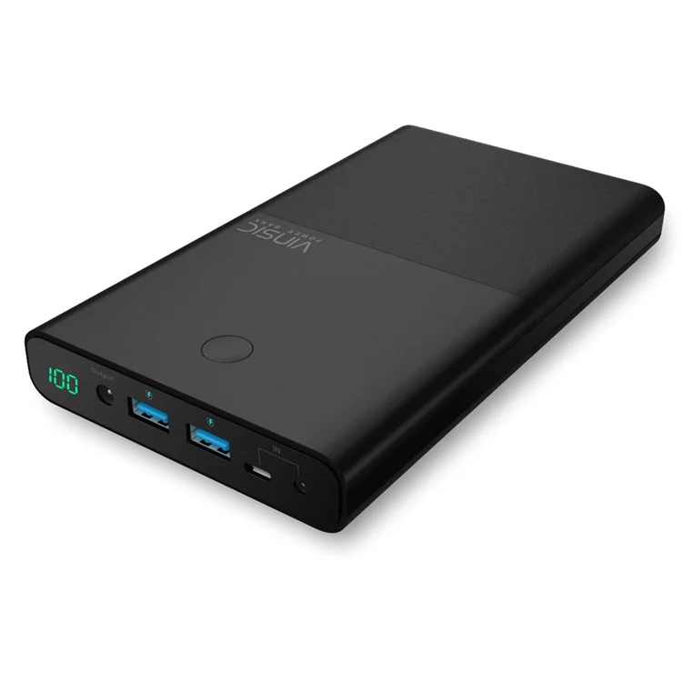 VINSIC Dual USB Power Bank 30000mAh for Cell Phone Tablet Laptop (VSPB401B) - EU Plug / Black
