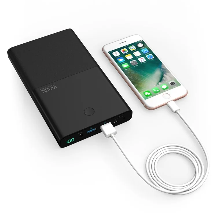 VINSIC Dual USB Power Bank 30000mAh for Cell Phone Tablet Laptop (VSPB401B) - EU Plug / Black