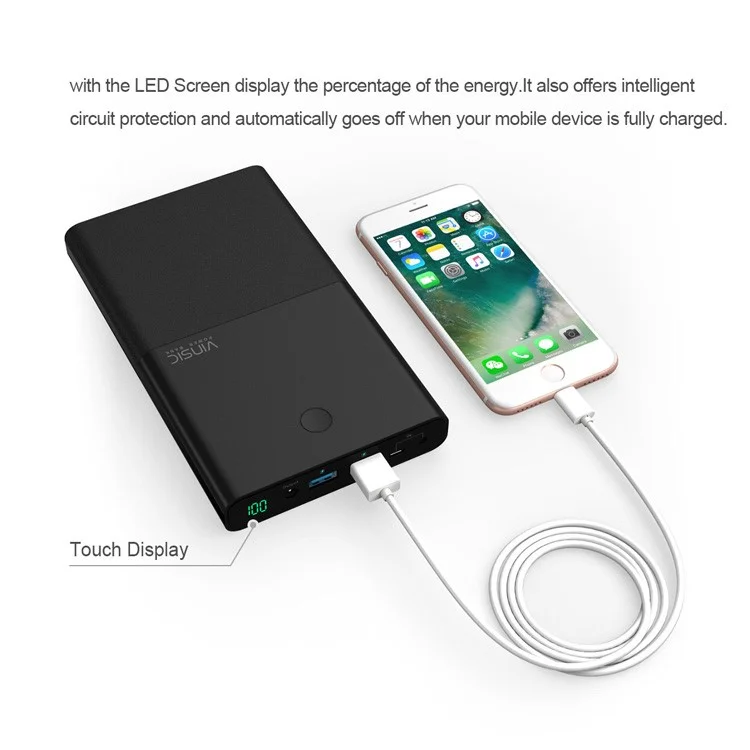 VINSIC Dual USB Power Bank 30000mAh for Cell Phone Tablet Laptop (VSPB401B) - EU Plug / Black