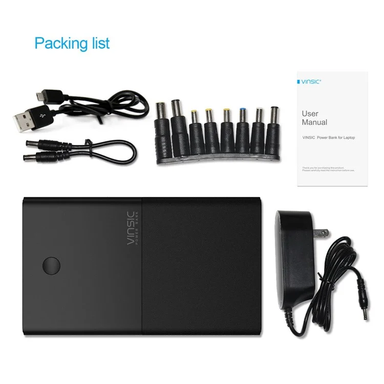 VINSIC Dual USB Power Bank 30000mAh for Cell Phone Tablet Laptop (VSPB401B) - EU Plug / Black